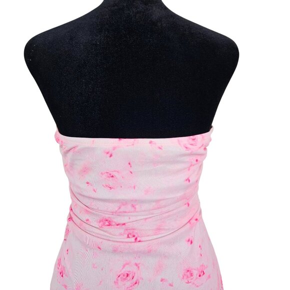 Womens Strapless Floral Milumia Maxi Dress Pink Roses Size S Elegant Wedding - Picture 6 of 11